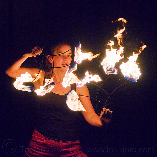 ally with fire fans, ally, fire dancer, fire dancing, fire fans, fire performer, fire spinning, night, woman