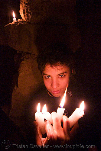 alyssa is the devil - catacombes de paris - catacombs of paris (off-limit area), candles, cataphile, cave, clandestines, fire, illegal, low key, new year's eve, underground quarry, wax, woman