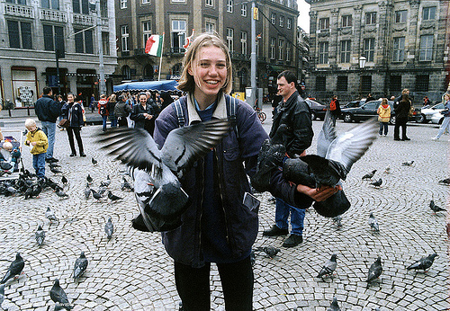 amsterdam - girl with pigeons, amsterdam, birds, pigeons, stranger, woman