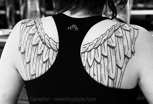 angel wings tattoo, angel tattoo, angel wings tattoo, backpiece, club flex, marie-therese, tattooed, tattoos, vienna, wien