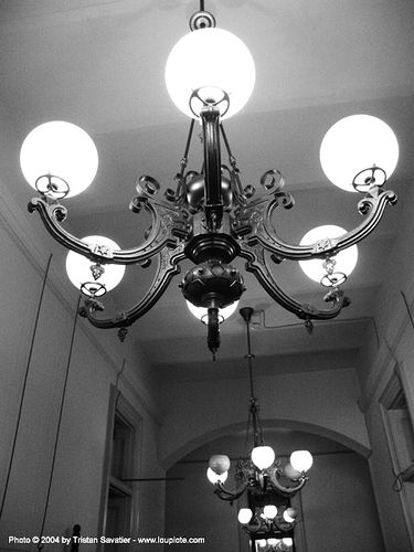 antique chandeliers with light balls - san francisco old mint, ceiling lights, chandeliers, lamps, light globes, lighting fixtures, san francisco old mint