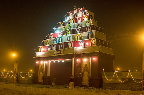 ashram gate at kumbh mela 2013, hindu pilgrimage, hinduism, kumbh mela, night