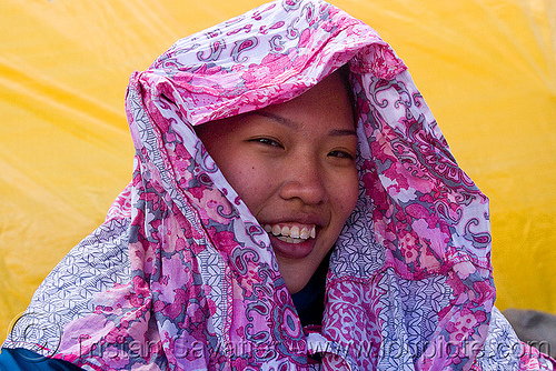 asian girl with pink scarf, asian woman, grace liew, headwear, pink scarf