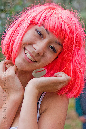 asian girl with pink wig, asian woman, party, pink wig, raver