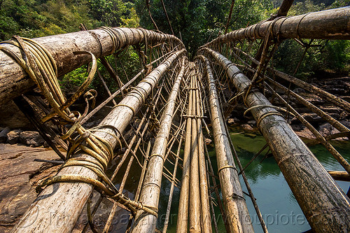 bamboo bridge - mawlynnong (india), bamboo bridge, east khasi hills, footbridge, jungle, mawlynnong, meghalaya, rain forest, river