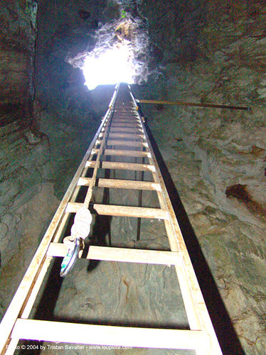 barra-honda cave - ladder (costa rica), barra honda cave, caverna terciopelo, caving, costa rica, hook, ladder, natural cave, rope, spelunking
