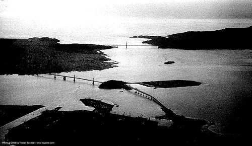 bay aerial, aerial photo, bridges, island, ocean, san francisco bay, sea, sf bay