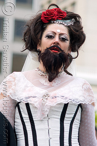 bearded woman - brides of march (san francisco), beard, bearded woman, bride, brides of march, pamela, wedding, white