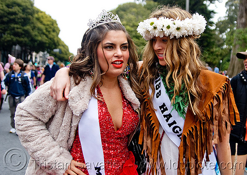 beauty queens - miss haight, banners, bay to breakers, beauty queens, crowns, flower crown, footrace, miss haight, street party, woman