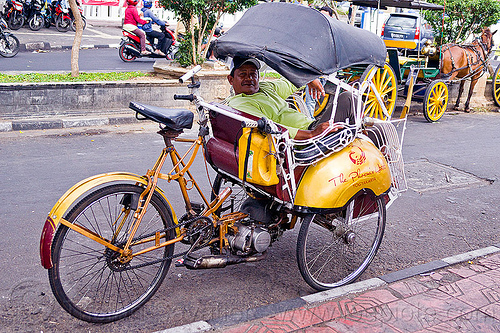 becak motor - motorized rickshaw (indonesia), becak motor, cycle rickshaw, man, parked
