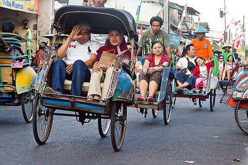 becaks (cycle rickshaws), becaks, cycle rickshaws, cyclo