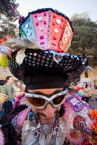 big hat - burning man decompression, colorful, guy, hat, man, sunglasses