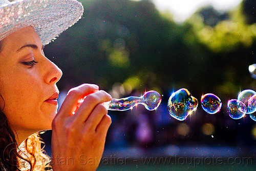 blowing soap bubbles, blowing, pople, soap bubbles, spring training, woman