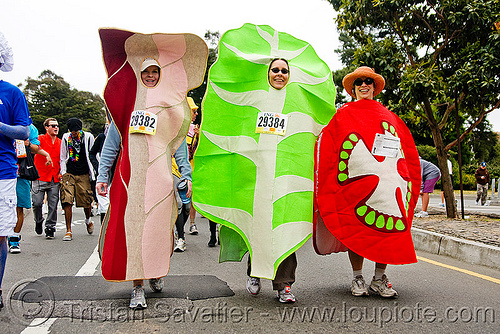 blt - bacon lettuce tomato costumes, bacon, bay to breakers, blt, costumes, footrace, lettuce, runners, street party, tomato