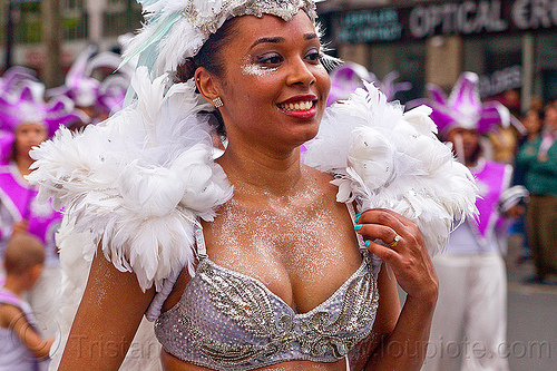 brazilian carnaval costume, brazilian, carnaval tropical, costume, parade, white feathers, woman