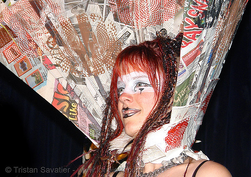 breanna at the burning man pre-compression party (san francisco), attire, bm pre-compression, breanna, burning man outfit, costume, fashion show, makeup, red hair, redhead