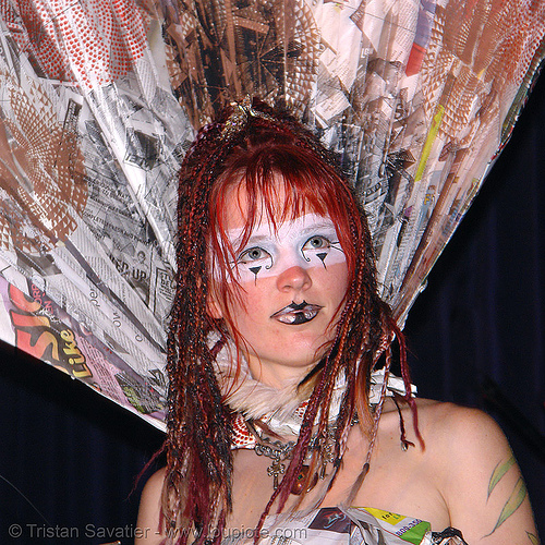 breanna at the burning man pre-compression party (san francisco), attire, bm pre-compression, breanna, burning man outfit, costume, fashion show, makeup, red hair, redhead, woman