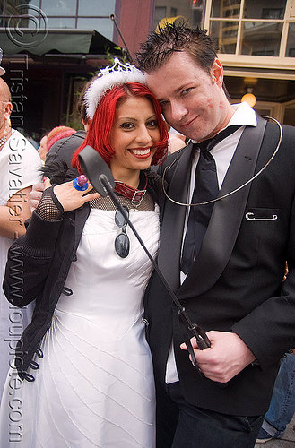 bride and groom with whip - brides of march (san francisco), bride, brides of march, man, red hair, wedding, whip, white, woman