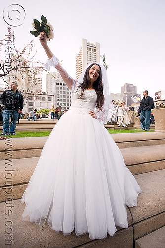bride with bouquet - diana furka - brides of march (san francisco), bridal bouquet, bride, brides of march, flowers, wedding dress, white roses, woman