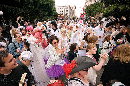 brides of march (san francisco), bride, brides of march, crowd, wedding, white