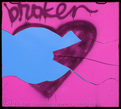 broken heart graffiti on broken window, broken heart, graffiti, love, photoshoped, pink, street art, valentine's day, window