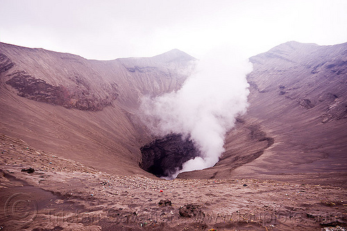 bromo volcano crater smoking (java), bromo volcano, gunung bromo, mountains, smoke, smoking, volcanic ash, volcano crater