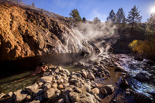 buckeye hot springs (california), bath, bathing, buckeye hot springs, california, concretions, dripping, eastern sierra, nude, pool, rocks, smoke, smoking, steam, travertine, woman