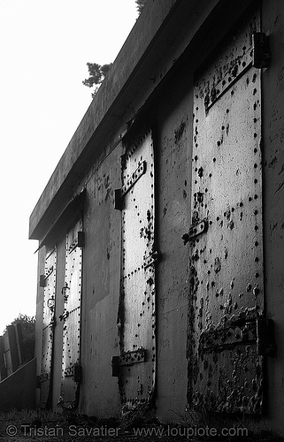 bunker doors (san francisco), armored doors, bunker, rivets, rusty