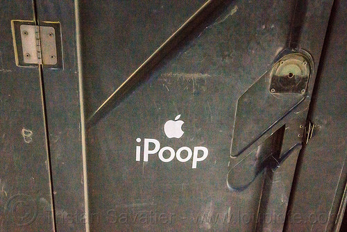 burning man - apple ipoop, apple, decommodification, door, graffiti, ipoop, logo, port-o-potty, portable toilet