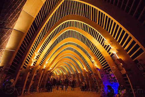 burning man - entrance of the temple of promise at night, arches, architecture, burning man at night, burning man temple, frame, temple of promise, vault