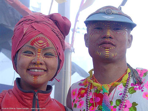 burning man - face paint - japanese couple, attire, burning man outfit, face painting, facepaint, japanese couple, woman