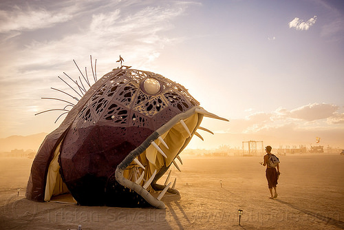burning man - giant deep sea fish - illumacanth, art installation, deep sea fish, illumacanth, mouth, sculpture, teeth