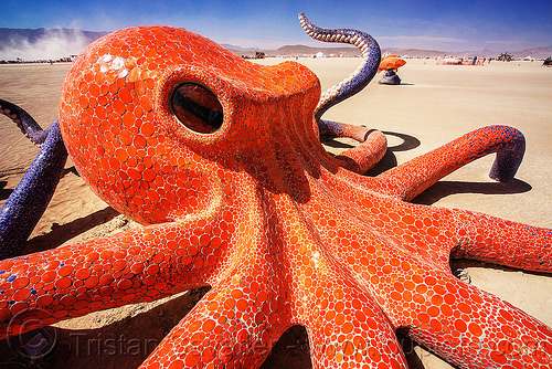 burning man - giant octopus, art installation, ceramic, giant octopus, head, mosaic, octavius, sculpture