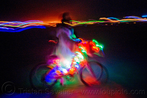 burning man - glowing bicycle, bicycle, bike, blur, blurry, burning man at night, glowing