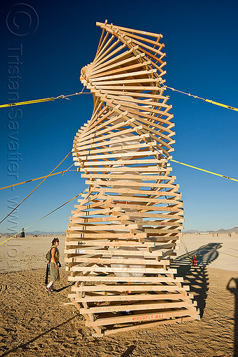 burning man - helix spire - tower, abstract, helix spire, sculpture, spiral, tower, wooden