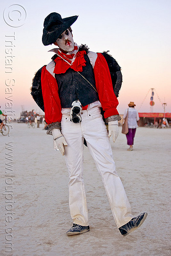 burning man - mime performer, attire, burning man outfit, face painting, facepaint, hat, mime, white face paint, white makeup