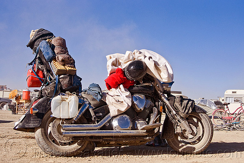 burning man - motorcycle ready for the long trip back home - honda vtx 1800 r, 1800cc, honda vtx, motorcycle touring, vtx 1800, vtx1800r