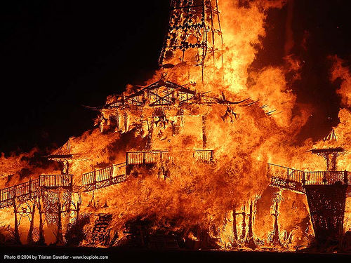 burning man - the temple is burning, burning man at night, burning man temple, fire, temple burn, temple burning