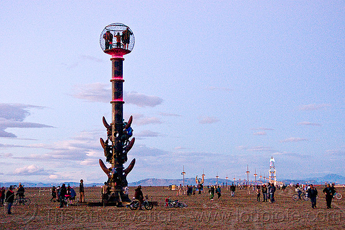 burning man - tower, art installation, bryan tedrick, cage, dusk, sculpture, the man, the minaret, tower
