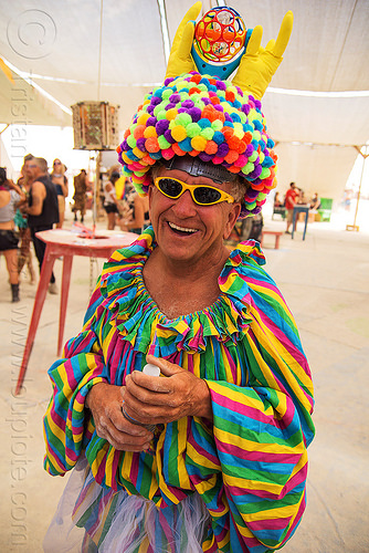 burning man - uncle ira - rainbow colors costume, attire, burning man outfit, colorful, costume, goggles, hat, rainbow colors, uncle ira