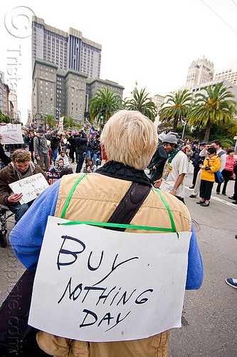 buy nothing day, black friday, demonstration, demonstrators, occupy, ows, protest, protesters, sign, union square