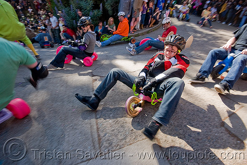 byobw - "bring your own big wheel" race - toy tricycles (san francisco), bicycle helmet, big wheel, drift trikes, moving fast, potrero hill, race, speed, speeding, toy tricycle, toy trike, trike-drifting