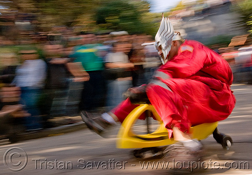 byobw - "bring your own big wheel" race - toy tricycles (san francisco), big wheel, drift trikes, moving fast, potrero hill, race, red, speed, speeding, toy tricycle, toy trike, trike-drifting