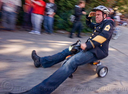 byobw - "bring your own big wheel" race - toy tricycles (san francisco), big wheel, byobw 2011, drift trikes, military costume, moving fast, potrero hill, race, speed, speeding, toy tricycle, toy trike, trike-drifting