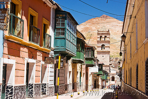 calle tarija - cerro rico - potosi (bolivia), bolivia, calle tarija, cerro rico, colonial architecture, houses, potosí, vanishing point