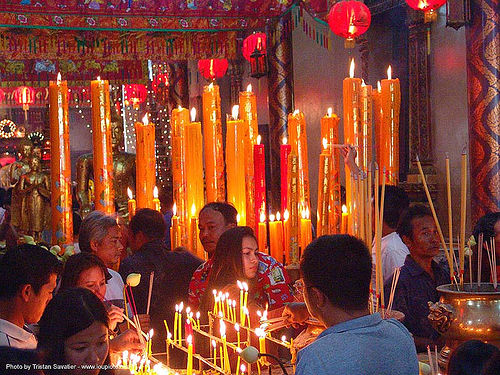 candles in chinese temple - สุโขทัย - sukhothai - thailand, candles, chinese, offerings, sukhothai, temple, wat, สุโขทัย