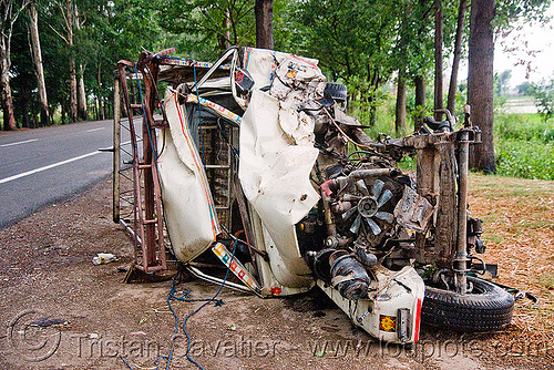 car accident - mahindra jeep (india), car accident, car crash, frontal collision, jeep, mahindra, overturned car, road crash, traffic accident, traffic crash, wreck