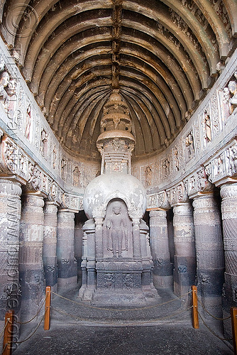 cave 19 - ajanta caves - ancient buddhist temples (india), ajanta caves, buddha image, buddha statue, buddhism, buddhist temple, cave, rock-cut