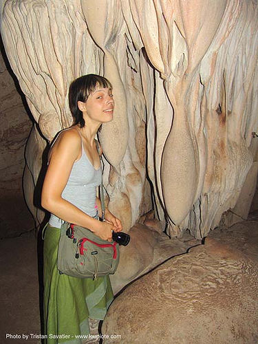 cave formations in natural cave - anke rega, cave formations, caving, concretions, curtains, draperies, flowstone, natural cave, speleothems, spelunking, woman