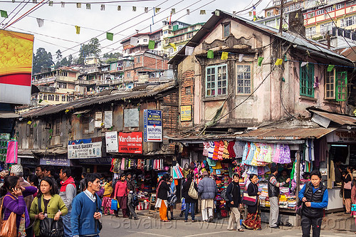 central bazar market - darjeeling (india), crowd, darjeeling, shops, stores, street seller